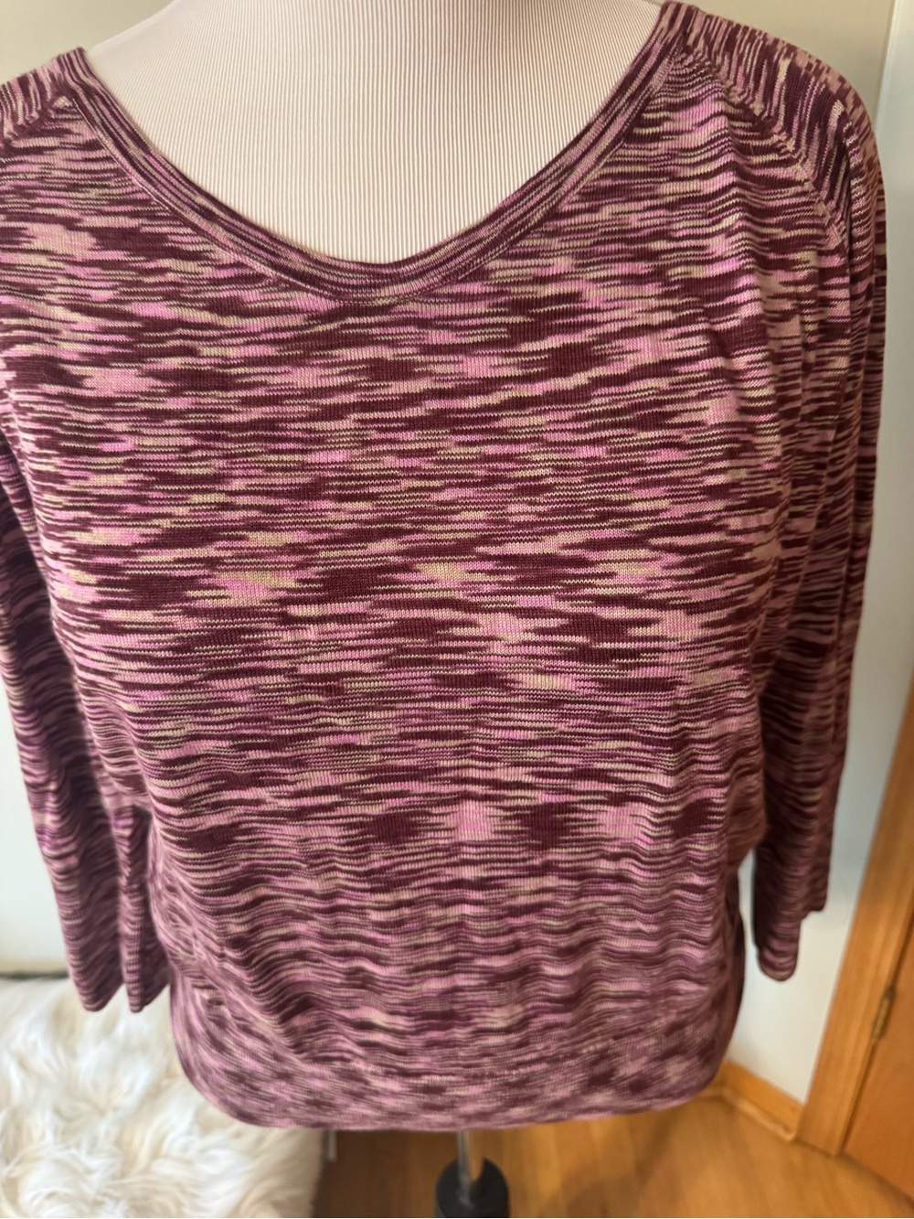 LOFT Marled Pink and Burgundy Raglan Sleeve Sweater